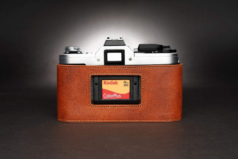 BolinUS A-1 Case, BolinUS Handmade Genuine Real Leather Half Camera Case Bag Cover for Canon AE-1 A-1 (NO Handle) Camera with Hand Strap (LavaBrown) - Image 4